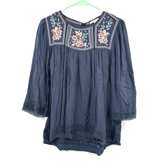 Kate & Sam Size Small Lace Embroidered Long Sleeve‎ Shirt Top Blouse Blue - Picture 1 of 5